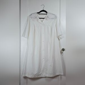 Sears Vintage White Cottagecore Grannycore Lace Trim Nightgown Size L